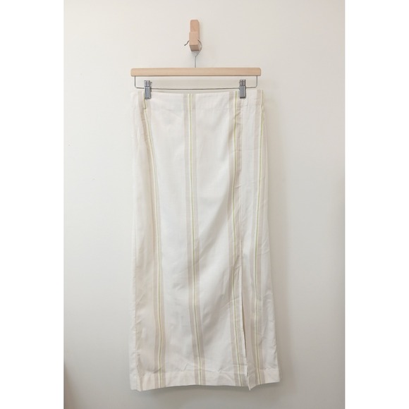 A New Day Midi Skirt Side Slit Womens Medium Tan White Stripe Elastic Back - Picture 3 of 8